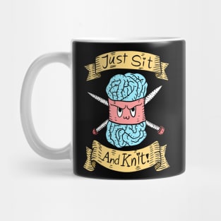 just sit and knit. cute knitting doodle. handwork. Mug